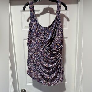 One piece, sarong front swim suit